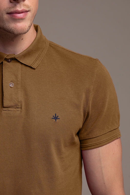 Ugo Cotton Pique Polo in Cognac