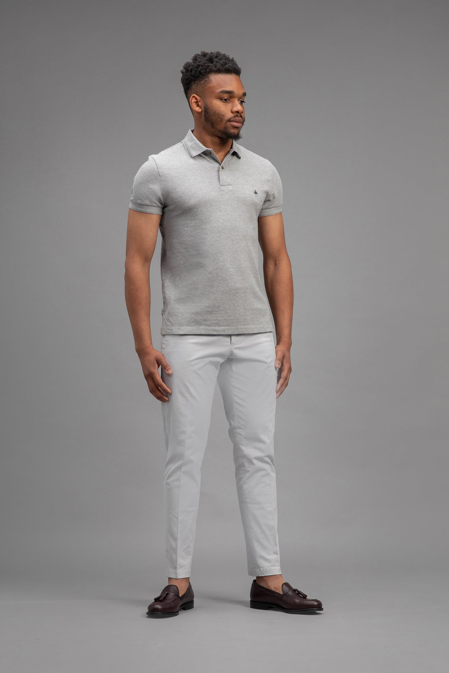 Ugo Cotton Pique Polo in Gris Melange