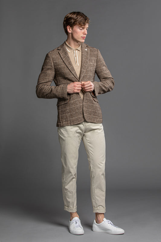 Beige Herringbone Blazer