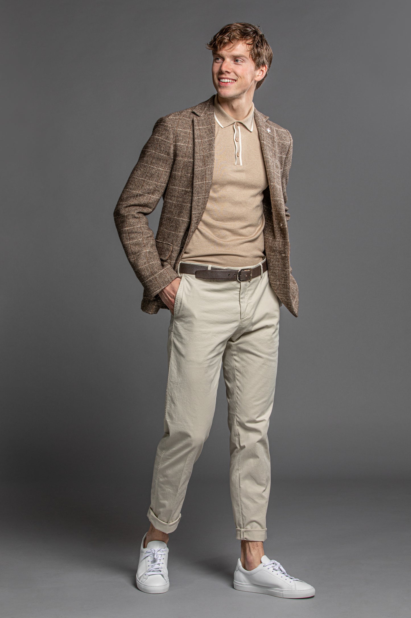 Beige Herringbone Blazer