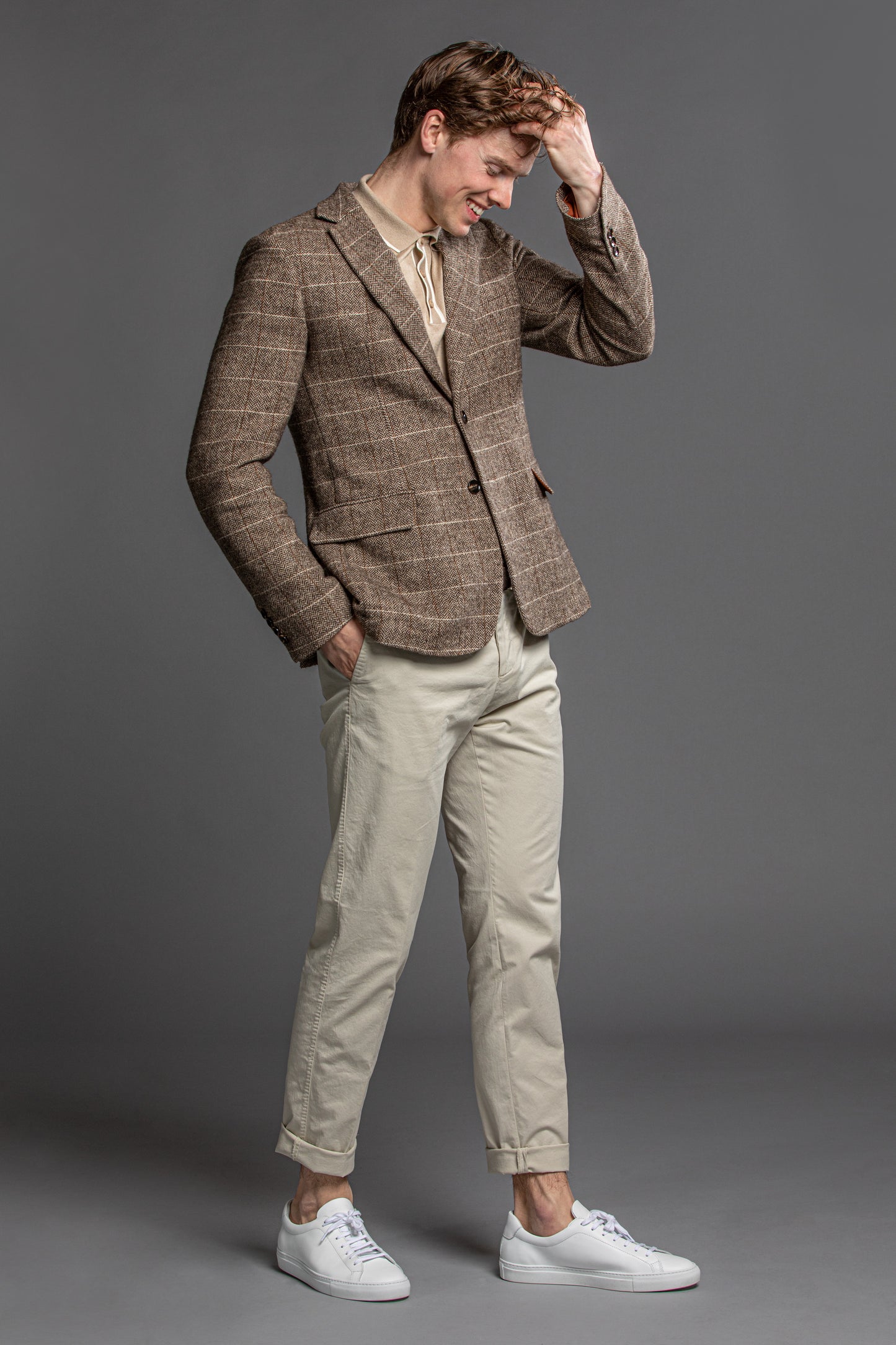 Beige Herringbone Blazer