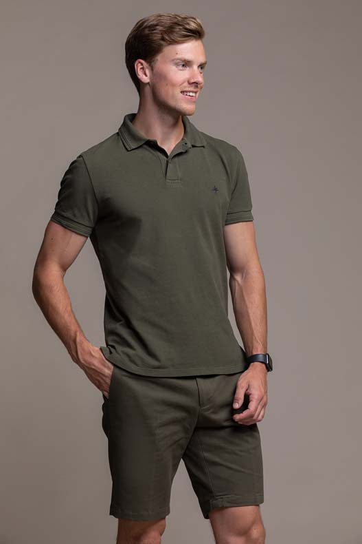 Ugo Cotton Pique Polo in Khaki Green