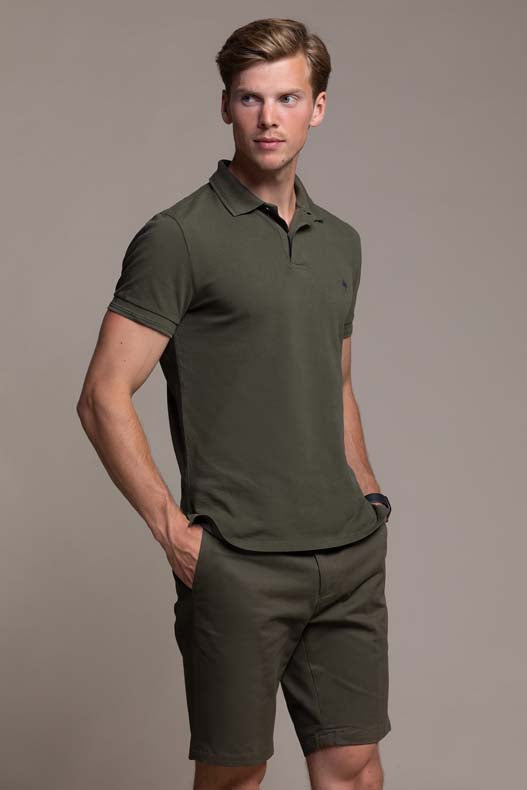 Ugo Cotton Pique Polo in Khaki Green