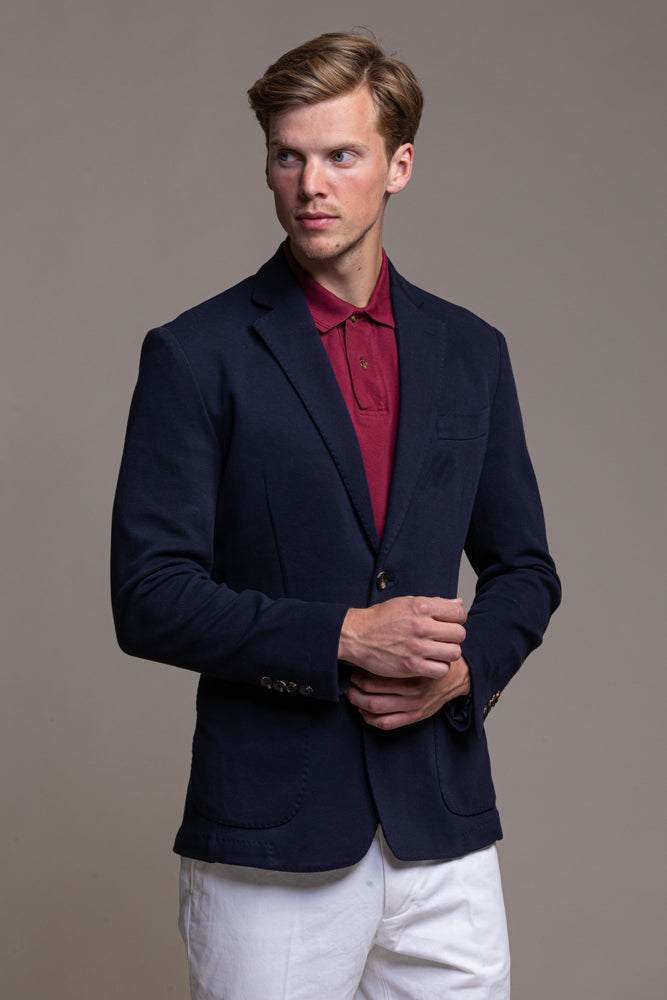 Antibes - Navy Blue Cotton Stretch Blazer